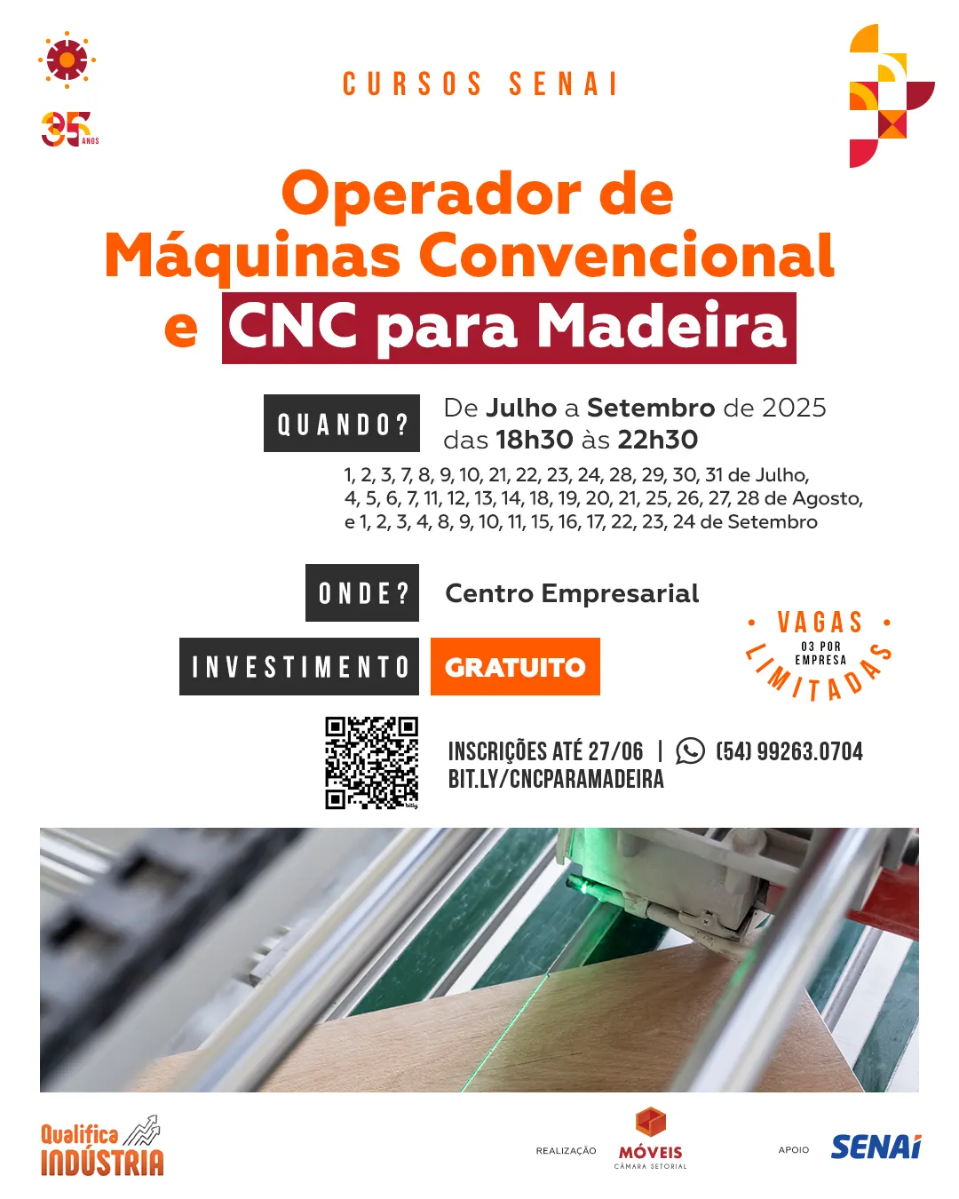 Curso Operador de Máquinas Convencional e CNC Para Madeira