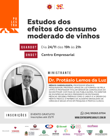 Palestra: Estudos dos efeitos do consumo moderado de vinhos