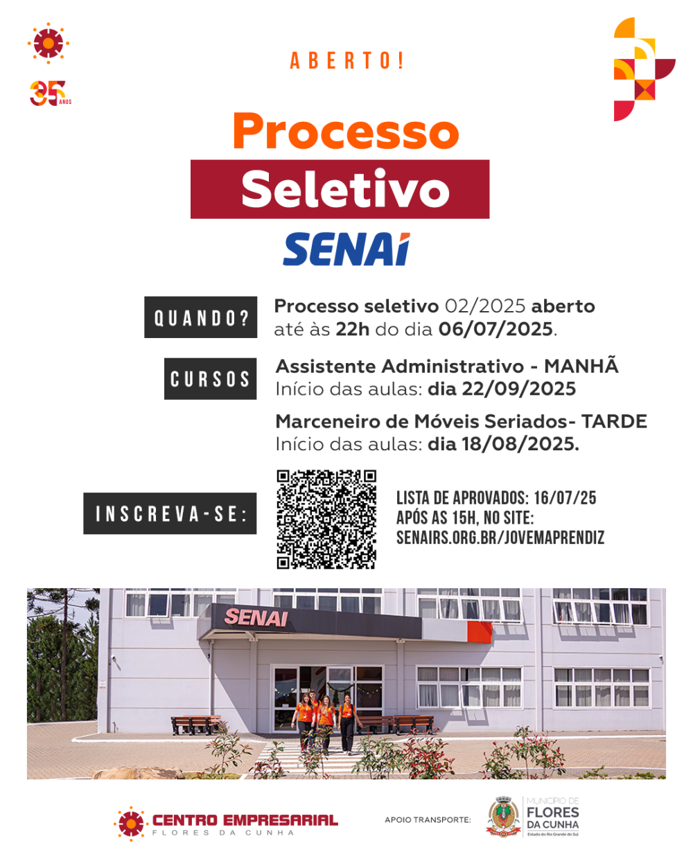 Processo Seletivo SENAI 02/2025 está com inscrições abertas