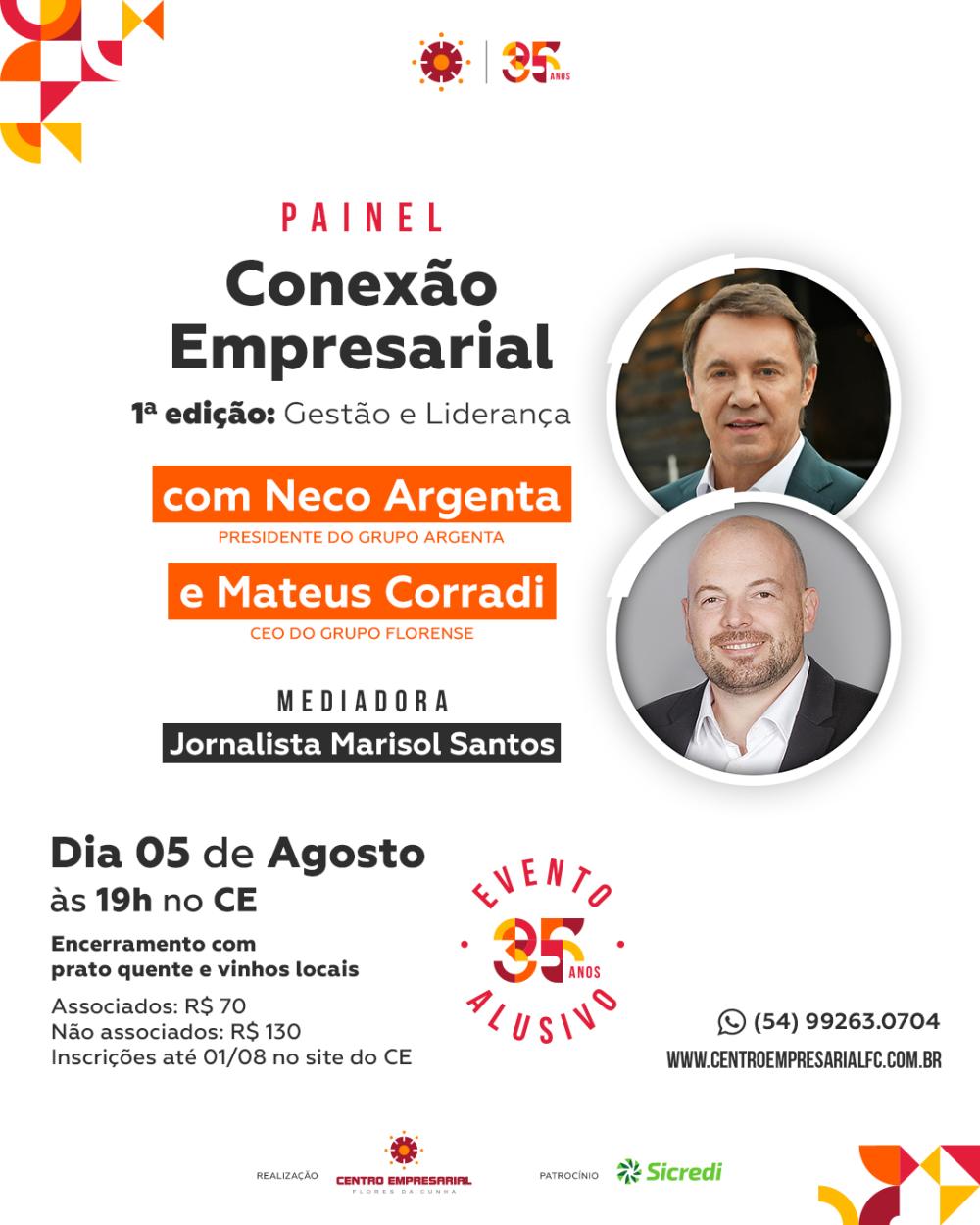Centro Empresarial promove painel com Neco Argenta e Mateus Corradi